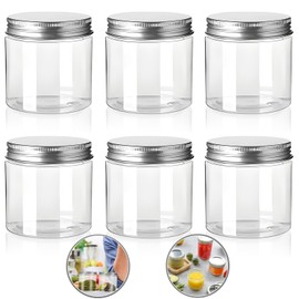 Wzenclave 6pcs Aluminum Lid Small Mason Jars，250ML Clear Plastic Canning Jars with Leak-Proof for Storing Lotions, Spice, Powders, Honey, Jam, Jelly, Wedding Favors, Kitchen Food.