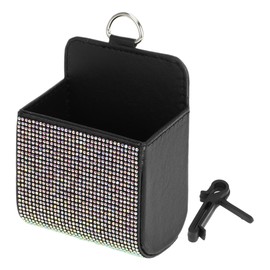 HOPESPANNER Universal 3.5" Length 2.4" Width 4.7" Height Car Trash Can Hanging Trash Bin Faux Leather Rhinestones 1 Pcs Black Assorted Color