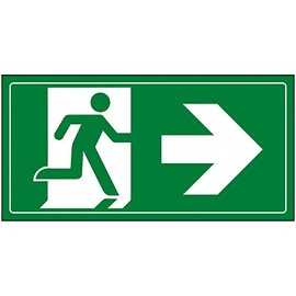 V Safety Fire Exit Man Running Right Sign - 300x150mm - Green 1mm Rigid Plastic