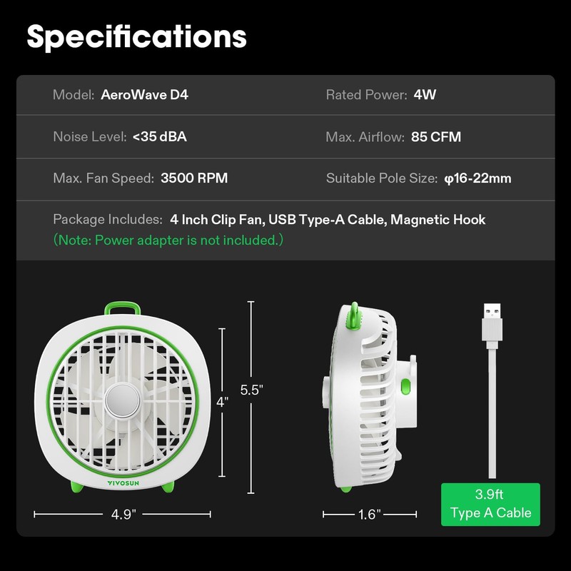VIVOSUN AeroWave D4, 4” Grow Tent Clip Fan with Detachable