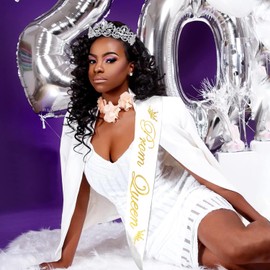 2Pcs Prom Queen Sash and Tiara Set, Tiara Crystal Rhinestones Bridal Crowns for women, Silver Crown with Comb for Little Girls Birthday and Wedding School Graduate Party Accessories（Silver-B）