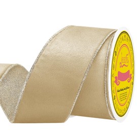 LEEQE Champagne Gold 2.5 Inch Christmas Wired Velvet Ribbon with Gold Glitter Backing Ribbon for Christmas Tree Wreaths Gift Wrapping and Holiday Crafts 10 Yards