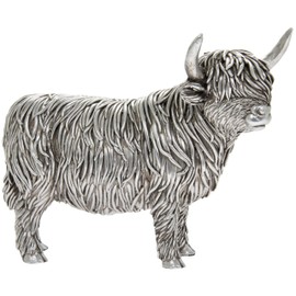 The Leonardo Collection Silver Highland Cow Figurine For Home & Office | Home Decor Ornaments Gift For Women & Men | Beautiful Figurine For Indoor & Outdoor | Living Room Decor Ornaments