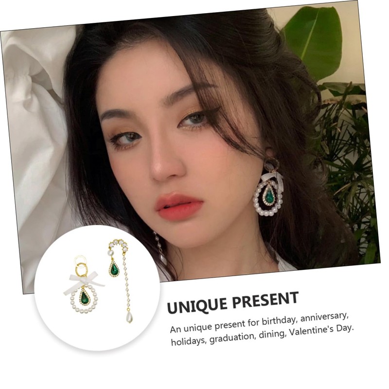 BESPORTBLE Pair Asymmetric Pearl Ribbon Earrings for Women Fine Crafted