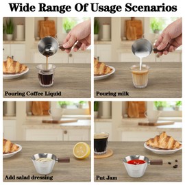 Mongdio Espresso Measuring Cup, Stainless Steel Espresso Shot Cups with Wooden Handle and Double Spouts, 3.4OZ/100ML, Silver