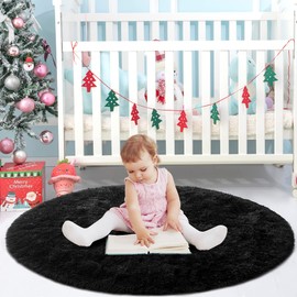 ROHATIM Deep-Pile Rug, Round Living Room, Super Soft Shaggy Rug, Fluffy, Soft Area Rug, Bedroom Rugs, Super Soft, Fluffy Children's Mat, Black, 100 x 100 cm