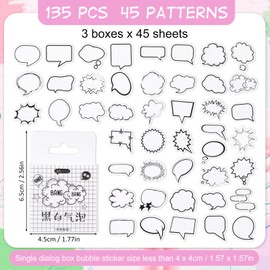 Yaunchu Dialog Box Bubble Stickers, 135pcs Comic Book Stickers 45 Patterns Blank Labels Stickers to Write on Cute Speech Bubble Decoration for Diary Planner Scrapbook Album Notebook Bottle Laptop