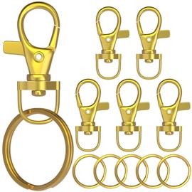 sprookber 100pcs Metal Lobster Claw Clasp with Key Ring, Keychain Rings for Crafts, Key Jewelry DIY Crafts, Lanyard Clips snap Hook, Swivel Clasps Clip (Gold-1.47inch(38mm))