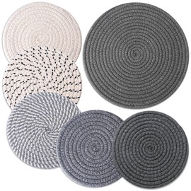 Billbotk Trivets for Hot Dishes, 6 Pieces Pot Holders for Kitchen, 100% Cotton Woven Hot Pads for Kitchen, Trivets for Kitchen Heat Resistant, 11.8 Inches and 7 Inches