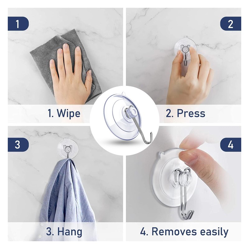 DSMY Suction Cup Hooks 15 Pack, 1.77 Inches Clear Suction
