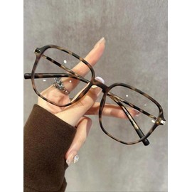 Simple Anti-blue Light Square Frame Eyeglasses for Women, Fashion Tortoiseshell Pattern Eyeglasses for Work, Daily Clothing Decor, Perfect for Student Daily Use - Color: Brown, Size: one-size