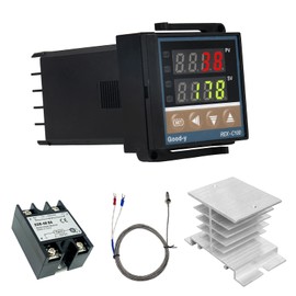 PID Digital Temperature Controller REX-C100, 0℃~1300℃ AC Intelligent Temperature Controller Kits, Digital PID Thermostat with SSR-40DA Solid State Relay, K-Type Thermocouple and Heatsink