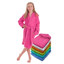 LEBENGOOD Children's Bathrobe for Boys, Girls & Teenagers, 100% Cotton, Terry Towelling, Children, 400 g, with Hood, Light Terry Towelling, Fluffy, Baby Towel, fuchsia