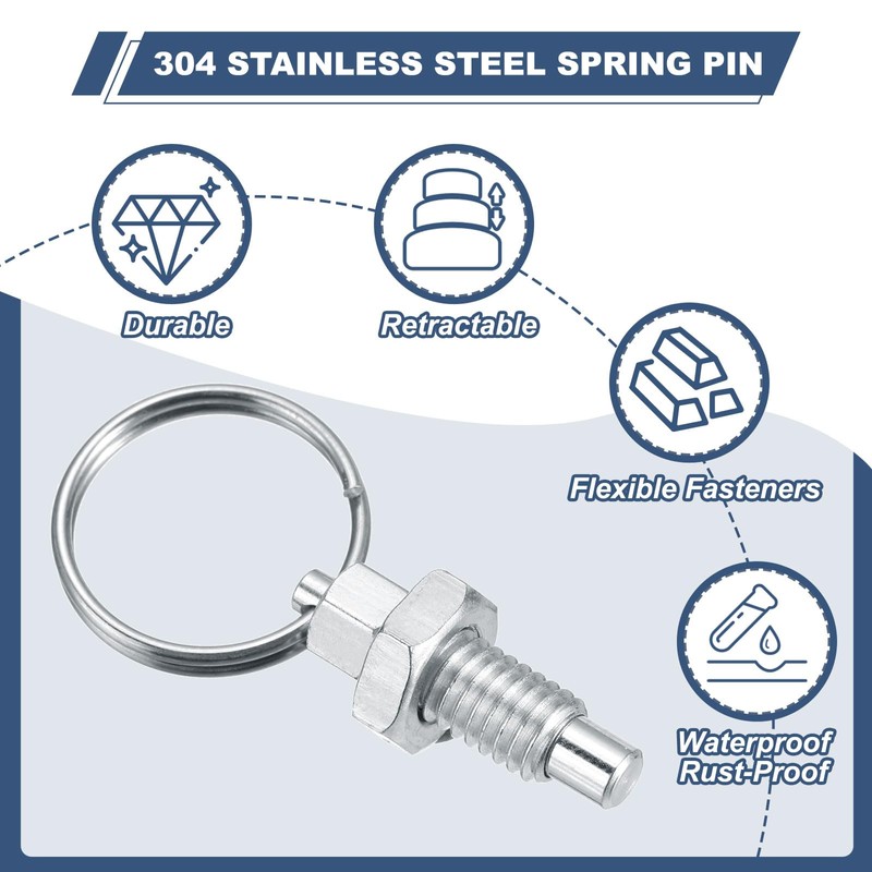 PATIKIL 2 Pcs Spring Plunger with Pull Ring, M8x1.25 Stainless