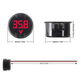 4PCS DC 12V 24V Car Voltage Gauge LED Display DC 4-100V Waterproof Voltmeter Digital Round Panel Voltmeter Compatible with Vehicle Motorcycle Truck Camper ATV UTV Car Boat Marine (Red Digital)
