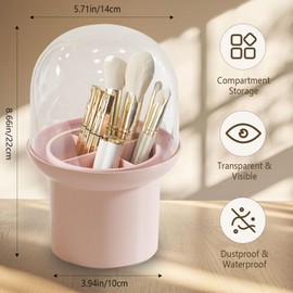 kumet Makeup Brush Holder 4-Slot Organizer Desktop Bathroom Vanity Storage Box for Cosmetics, Nail Polish, and Small Items (Pink)