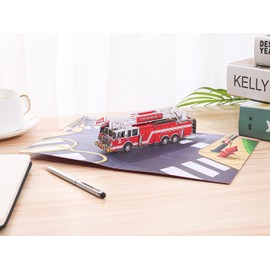 Liif Fire Truck 3D Greeting Pop Up Card, Birthday Card For Kids, Firemen, Men, DAD, Son, Boy, Retirement, Firefighter, Thank You | With Message Note & Envelop