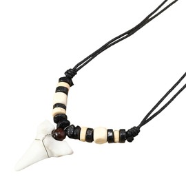 COLORFUL BLING Shark Tooth Pendant Necklaces Shark Teeth Wax Rope Necklace Summer Beach Resin Tooth Shaped Pendant Surfer Leather Necklaces for Women Men, Resin
