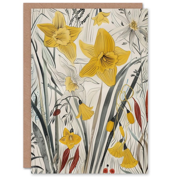 Artery8 Greeting Card Daffodils Floral Artwork Spring Wildflowers For Her
