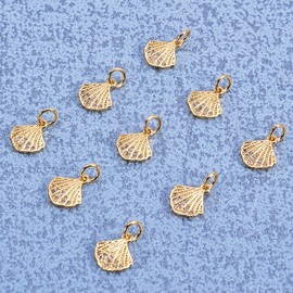 LiQunSweet 10 Pcs Fashionable Shell Shape Charms Brass Micro Pave Clear Cubic Zirconia Charms for Jewelry Making - 11.5x10mm