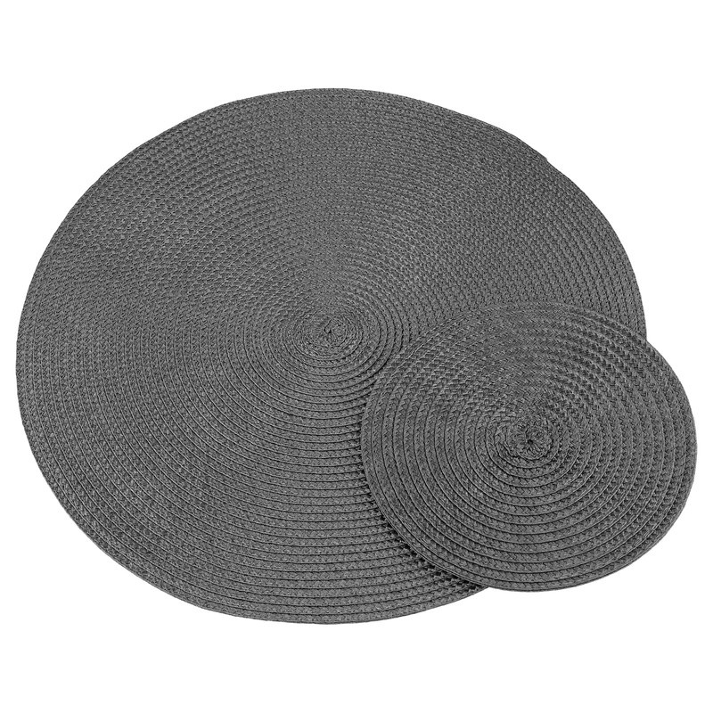 ZEONHEI 16 PCS Dark Grey Woven Placemats, 38cm/18cm Round Meal