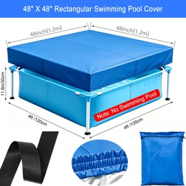 4 ft x 4 ft x 12 in Mini Frame Pool Cover Kiddie Pool Cover, Made of 210D Heavy-Duty Waterproof Oxford Fabric, Built-in Elastic & Strong Webbing - Snug Fit & Easy Set, Prevent Slipping (Blue)