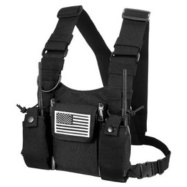 Radio Chest Harness Front Pack Pouch Holster Vest Rig for Two Way Walkie Talkie(Rescue Essentials) - Color: Black