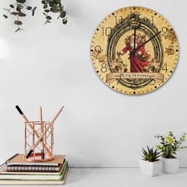 Autravelco 15 Inch Silent Non-Ticking Wall Clocks Battery Operated Old Time Santa Wooden Wall Decor for Patio Santa's Story Time Beautiful Round Wooden Wall Clock Vintage for Garden Family Room