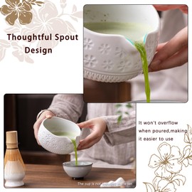 Buucup Matcha Whisk Set, Ceramic & Bamboo, 7 Pcs, White, Includes Bowl, Whisk, Holder, Scoop, Rest, Sifter, Tea Towel