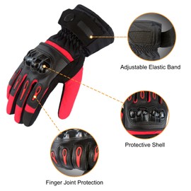 hifrom Winter Motorcycle Gloves, Waterproof Winter Warm Motorcycle Gloves, Breathable Touch Screen Cycling Gloves, Windproof Sports Gloves for Men and Women (Red, M)