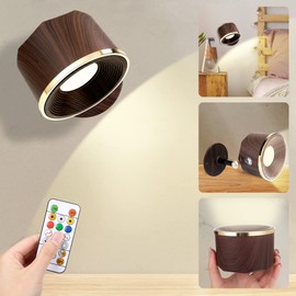 Yuewilai Magnetic Wall Sconce 16 RGB Colors Dimmable, 2 Pack LED Rechargeable Wireless Picture Painting Wall Lights, 360° Rotate Battery Operated Wall Sconce for Reading in Bed(Walnut Wood, 2PCS)