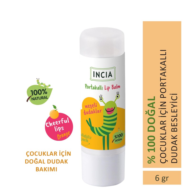 İncia Kids Lip Balm Fruity Orange, Gentle Child Care, Vegan,