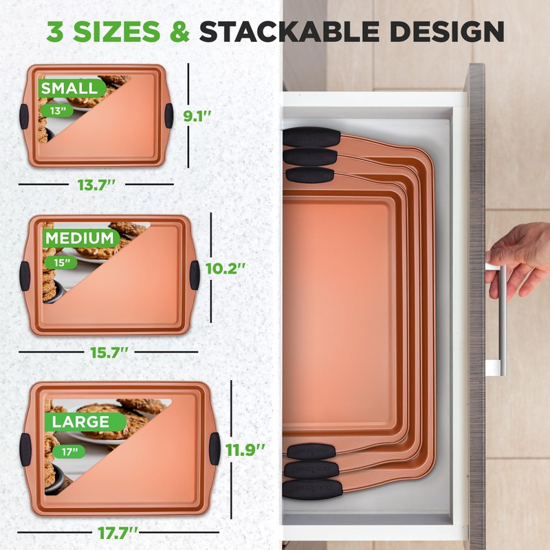 NutriChef 3 Piece Baking Pan Set - PFOA, PFOS, PTFE