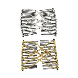 Ruihfas 2 PCS Elastic Magic Hair Side Combs Beaded Stretch Double Clips Bun Maker for Women Curly Thick Wavy Ponytail Hair Accessories