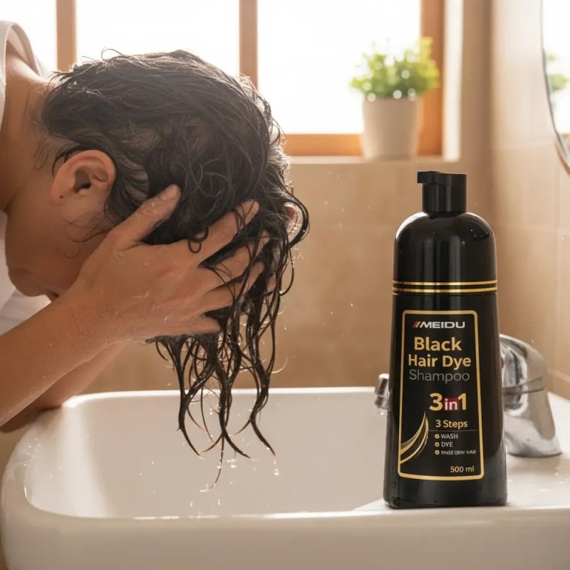 Shampoo Champú Tinte Negro Cubre Canas 3 En 1