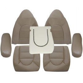 GXARTS Front Driver and Passenger Side Bottom and Top Lean Back Leather Seat Cover and Armrest Cover and Foam Cushion Tan Compatible with Ford F250 F350 F450 F550 1999 2000