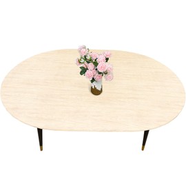 LIBERECOO Oval Fitted Vinyl Tablecloth - Cream Wood - Fits 48 x 68 Inch Oval Table - Waterproof, Elastic Edged for Secure Fit, Easy to Clean Plastic Table Cover