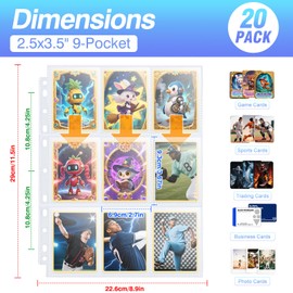 360 Pockets Binder Card Sleeves Double-Sided 9 Pocket Trading Card Pages for 3 Ring Binder, Clear Plastic Pages Sleeves for Sport Cards, Business Cards, Game Cards, Photos (20 Pack)