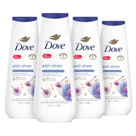 Dove Body Wash Anti-Stress Blue Chamomile & Oat Milk 4 Count for Renewed, Healthy-Looking Skin Moisturizing Gentle Skin Cleanser with 24hr Renewing MicroMoisture 20 oz