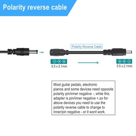 [Polarity Changeable] 9V AC Adapter with Polarity Reverse Cable DC9V 1A 2A Power Supply Cord 5.5mm DC Plug for P-Touch Label Maker, Guitar Pedals, Keyboards, Arduino UNO MEGA, BT Speaker DC9V Charger