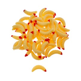 50pcs-1Inch Bass Fishing Worms Lures,Silicone Soft Maggot Baits Bread Worm Fishing Lure,5 Color (Beige)