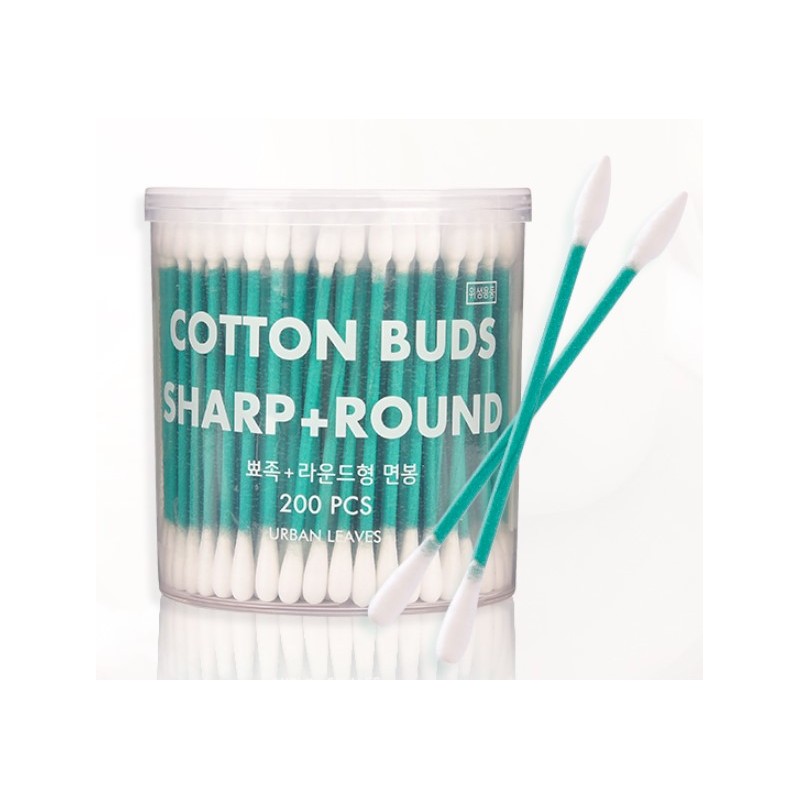 Urban Leaves Beauty Cotton Swabs Round + Pointed, 200 Count,