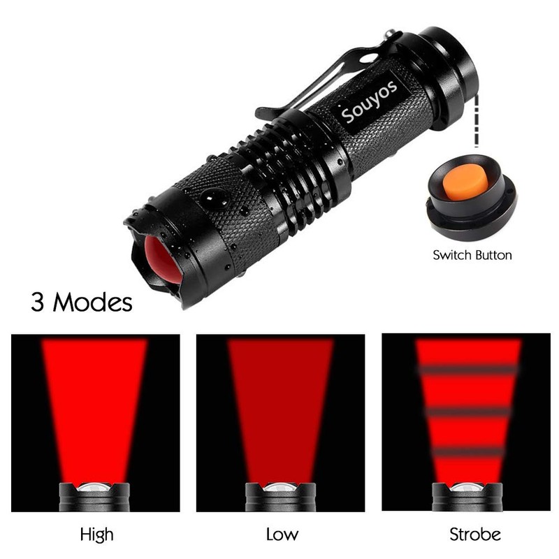 3 Pack Red Light Flashlight,3 Modes Red Led Flashlight,Zoomable Long