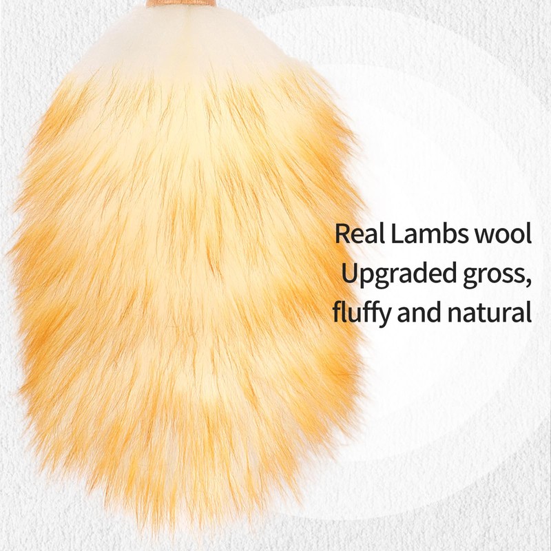FeelfunFeather Feather Duster, Lambswool Duster for Cleaning,with Solid Wooden Handle,Leather