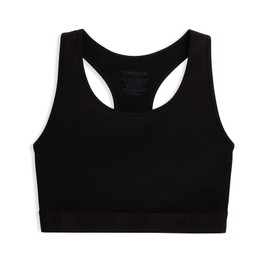 TomboyX Racerback Compression Bra Wireless Medium Support Top Smooth Flatlock Seams Full Coverage Athletic Bra- Large/Black