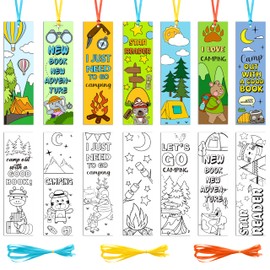 ANGOLIO 123Pcs Camping Color Your Own Bookmarks for Kids Funny Camping Tent Jungle Animals Campfire DIY Coloring Blank Book Markers for Teachers Students Classrooms Arts & Crafts Party Rewards