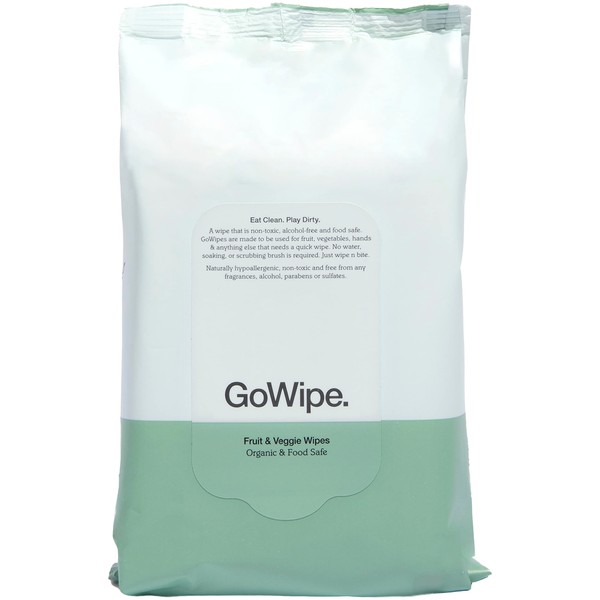Fruit & Vegetable Cleaner Wipes - With Organic Aloe Vera, Dead Sea Salt, Grape Fruit Seed Extract, & Lemon Peel Extract - Vegan Unscented Wipes for Food, Hands, Toys & Surfaces - GoWipe, 25 Sheets