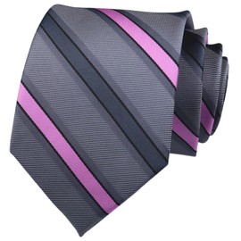 Rosiika Mens Fashion Style Grey Pink Stripe Silk Tie Pretty Birthday Online Necktie for Semi Formal