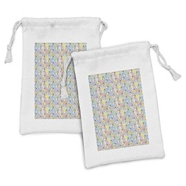 Ambesonne Teen Room Fabric Pouch Set of 2, Little Alpacas Pattern Soft Toned Camel Animal Folkloric Print, Small Drawstring Bag for Toiletries Masks and Favors, 9" x 6", Multicolor