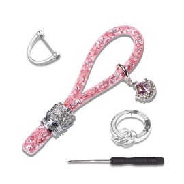 Crystal Bling Car Keychain for Women, Sparkly Rhinestones Key Fob Holder Accessories, Keychain Strap with Anti-Lost D-Ring